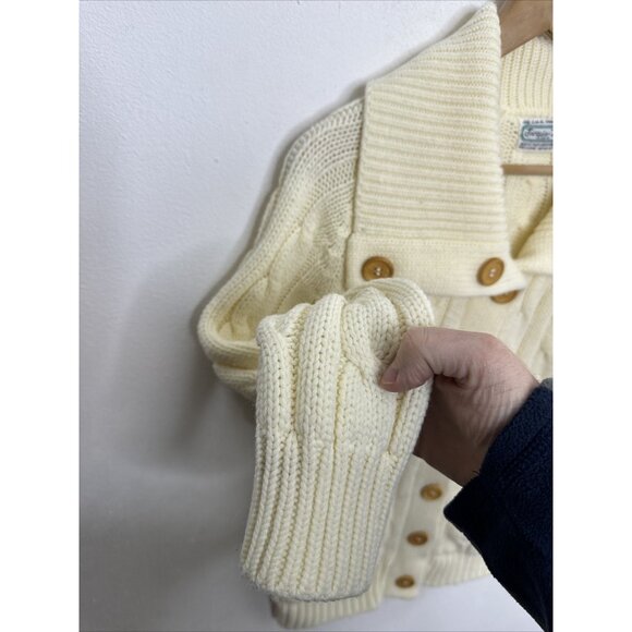 Vintage 70s Cable Knit Woman M Cardigan Sweater Acrylic Classic High Neck - Picture 3 of 6